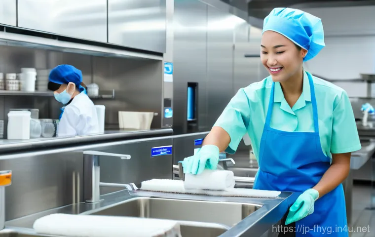 식품위생 실무에서 자주 사용하는 서식 - A modern and efficient food preparation area in a brightly lit kitchen. A professional chef, wearing... 식품위생 실무에서 자주 사용하는 서식 - A modern and efficient food preparation area in a brightly lit kitchen. A professional chef, wearing...